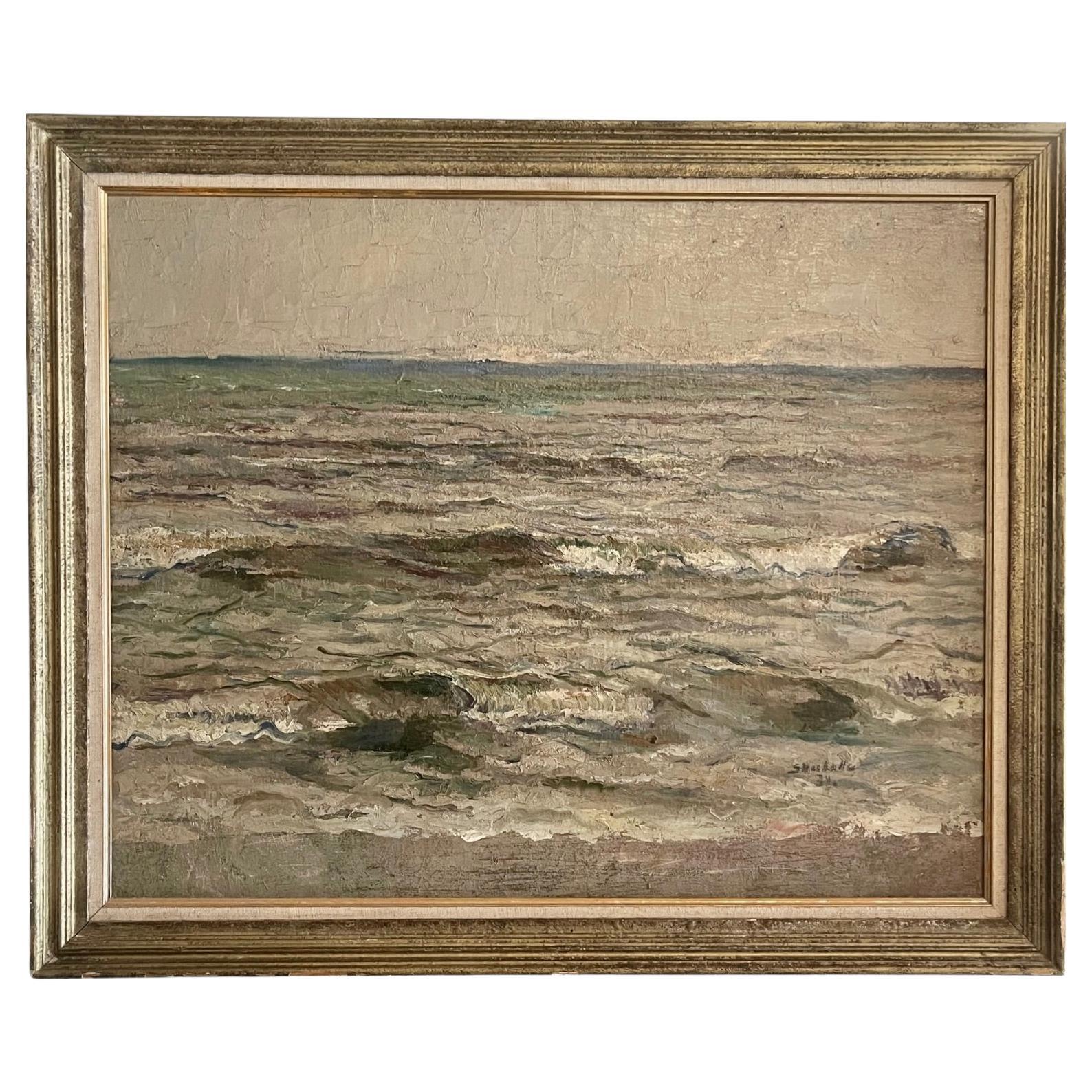 French Post-Impressionist Oil on Canvas Seascape 1931