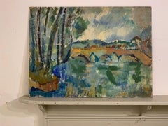 Mid 20th Century French Post Impressionist River Landscape Oil Painting