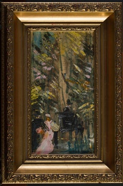 Eine Dame und ein Hansom-Taxi