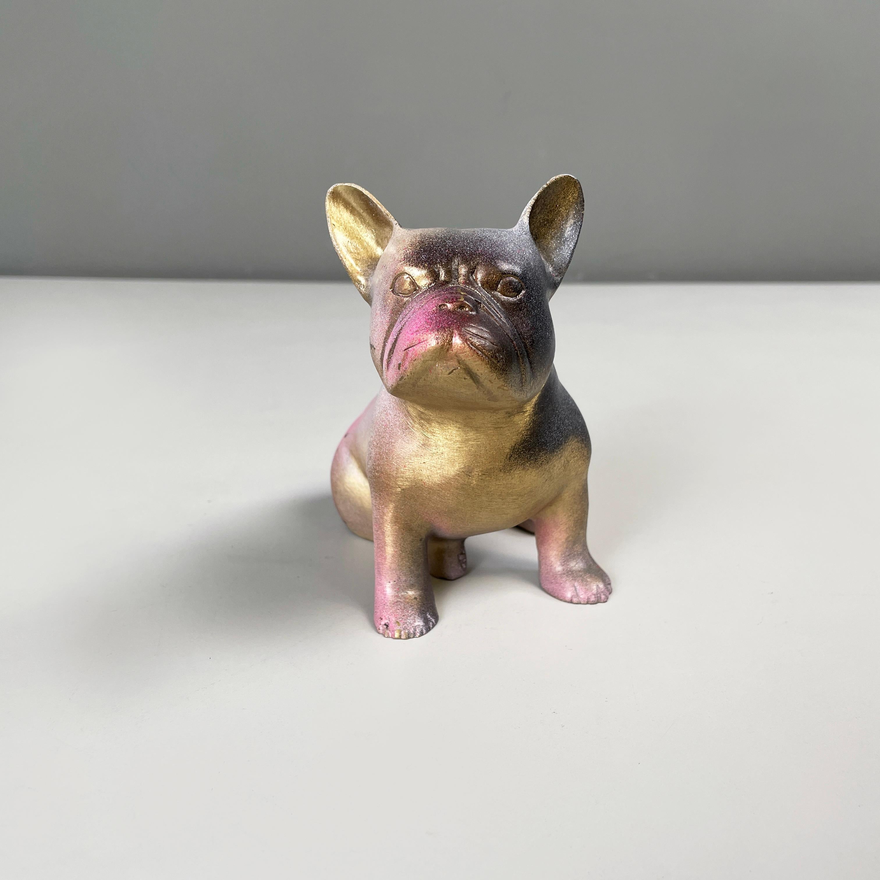 French post-modern Bronze sculpture Doggy John by Julien Marinetti, 2000s
Sculpture from Doggy John series, in bronze with parts painted with bright pink, black and white spray paint. The little statue represents a French bulldog sitting on its hind