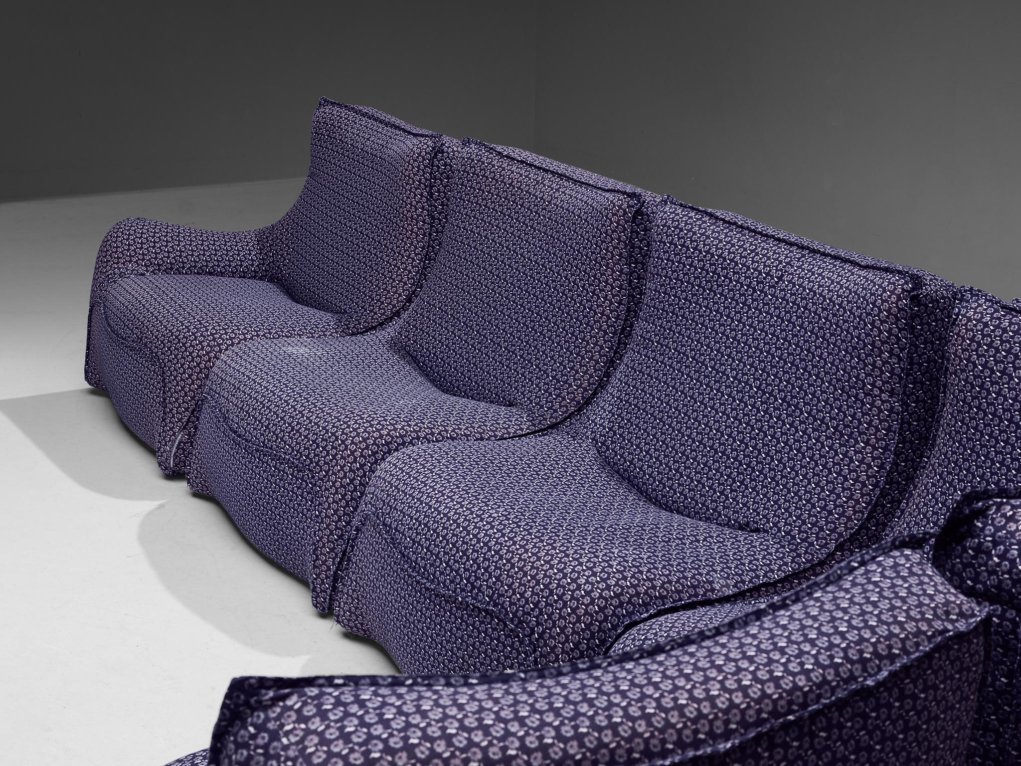 French Post-Modern Sectional Sofa in Purple Upholstery 1970s For Sale 6