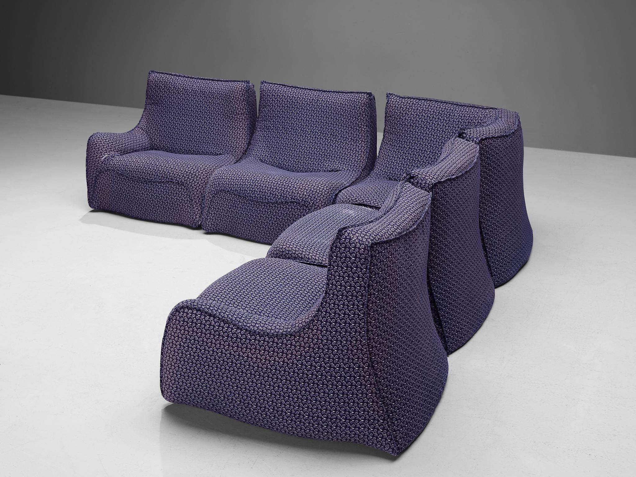 French Post-Modern Sectional Sofa in Purple Upholstery 1970s For Sale 7