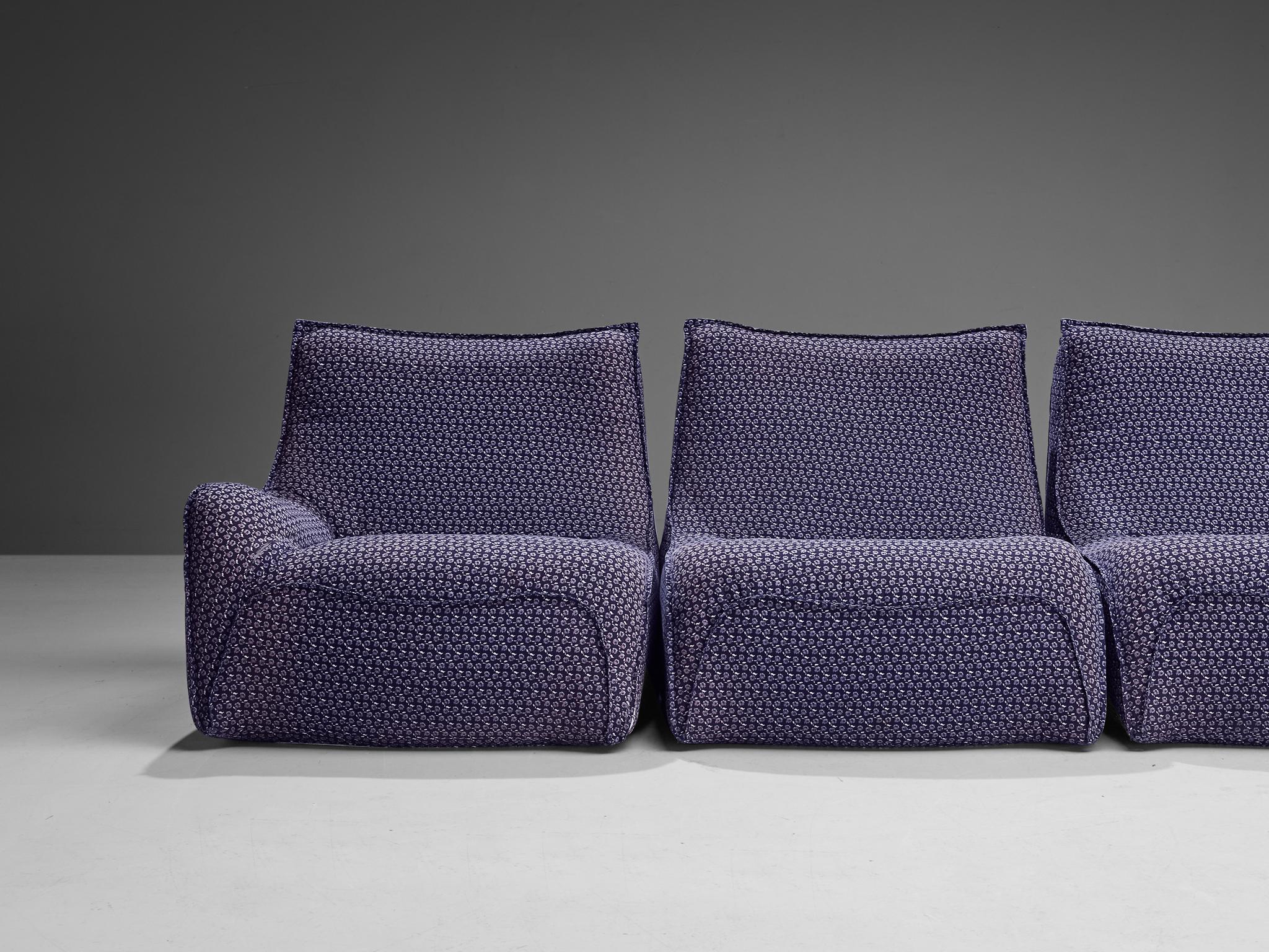 French Post-Modern Sectional Sofa in Purple Upholstery 1970s In Good Condition For Sale In Waalwijk, NL