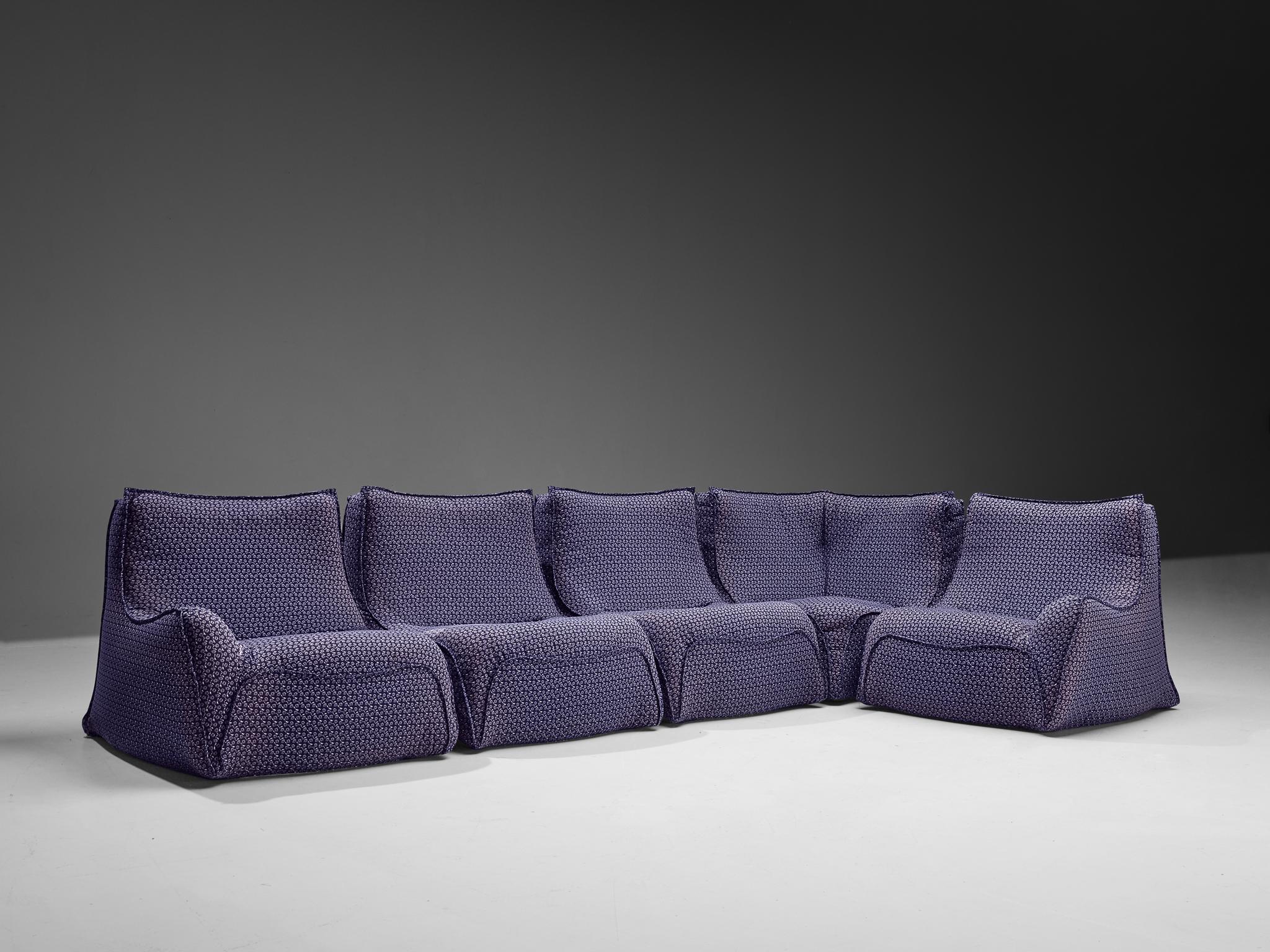Fabric French Post-Modern Sectional Sofa in Purple Upholstery 1970s For Sale