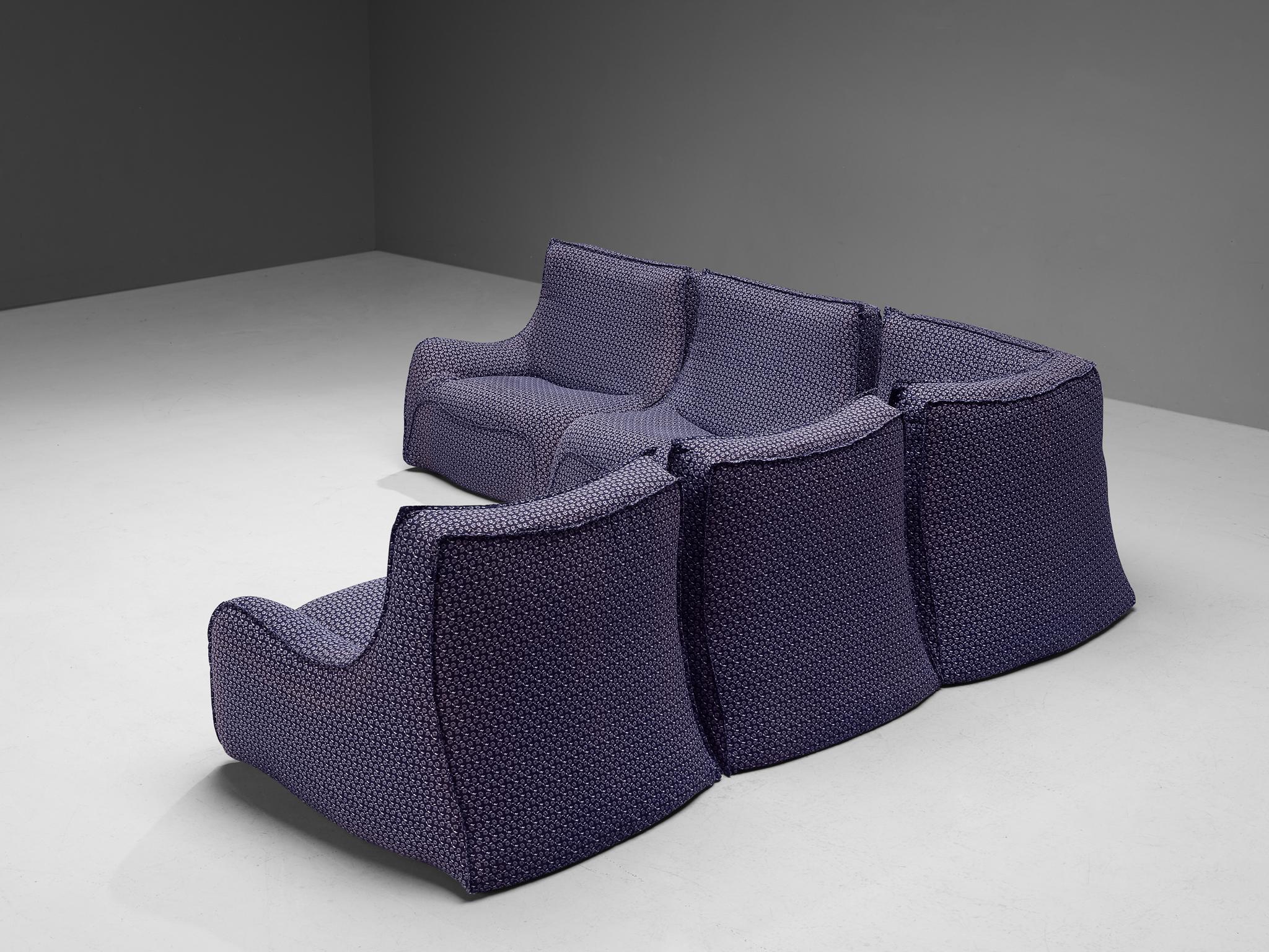 French Post-Modern Sectional Sofa in Purple Upholstery 1970s For Sale 2