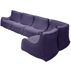 French Post-Modern Sectional Sofa in Purple Upholstery 1970s