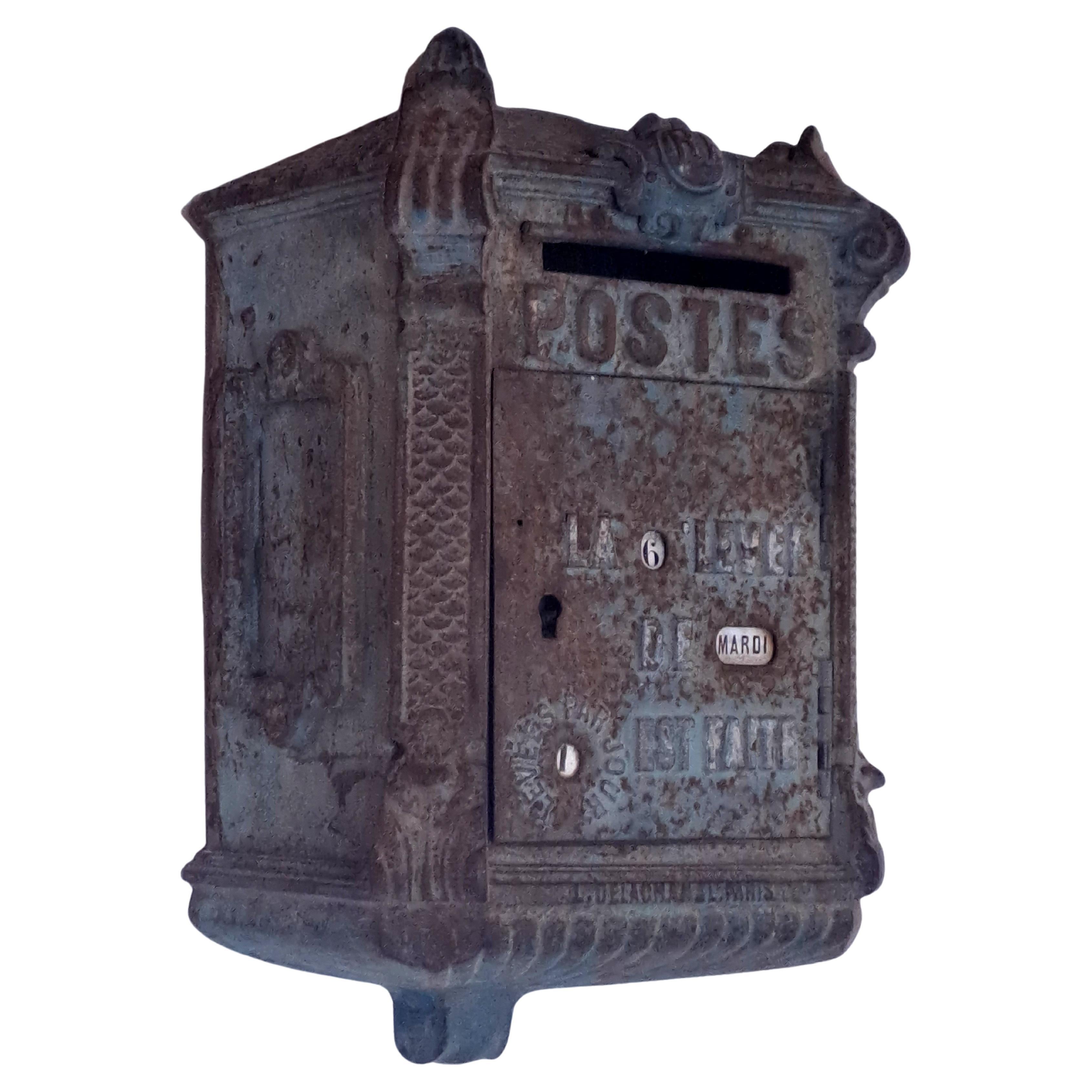 Französische Postamt-E-Mailbox aus Gusseisen – Delachanal-Modell – spätes 19. Jahrhundert
