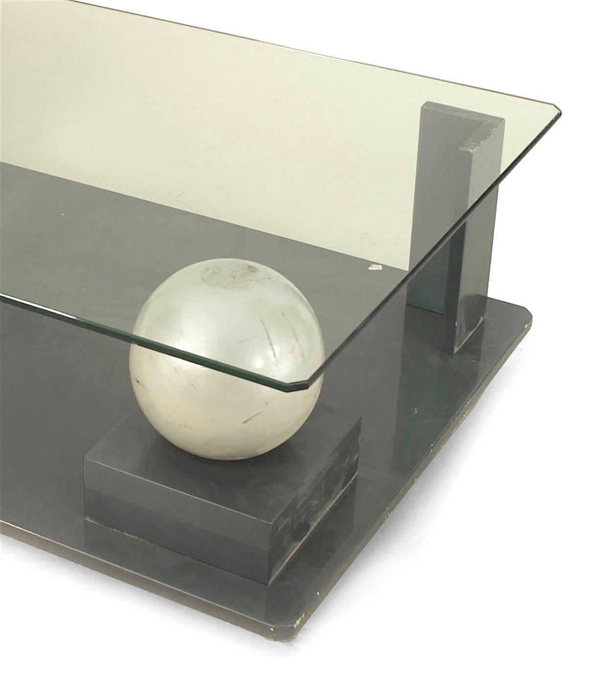 Post-Modern Pierre Cardin French Modern Geometric Lacquer and Glass Coffee Table