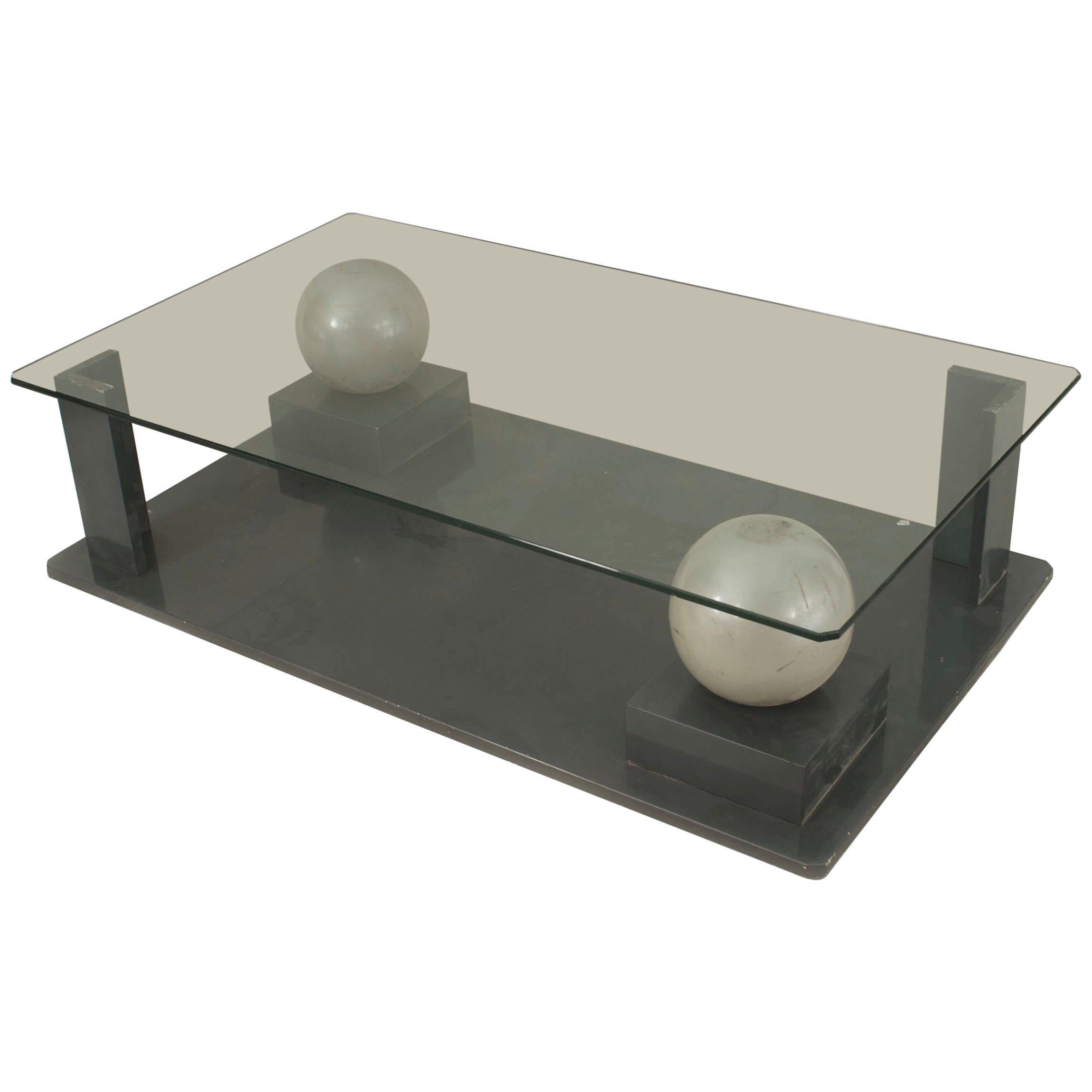Pierre Cardin French Modern Geometric Lacquer and Glass Coffee Table