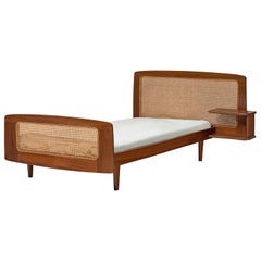 Vintage French Post-War Single Bed in Mahogany