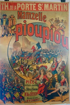 French Poster for "Mam'zelle Piou-Piou", Théâtre Porte St Martin Paris, 1889