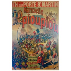 Antique French Poster for "Mam'zelle Piou-Piou", Théâtre Porte St Martin Paris, 1889