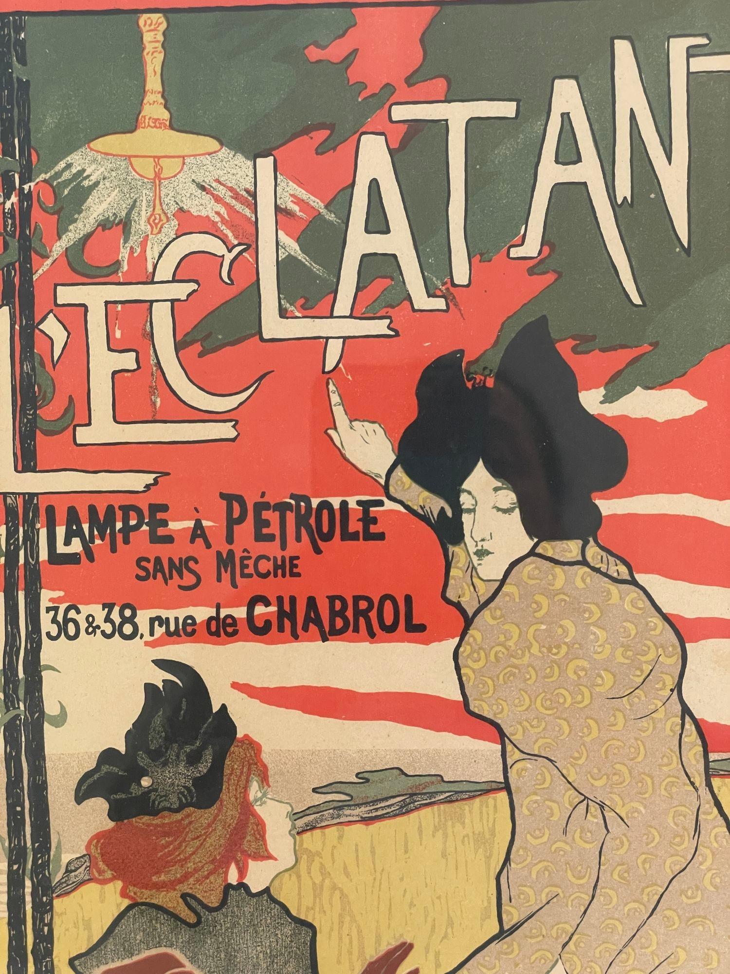 Paper French Poster L'Eclatante Lampe à Pétrole sans Mèche 1895 For Sale