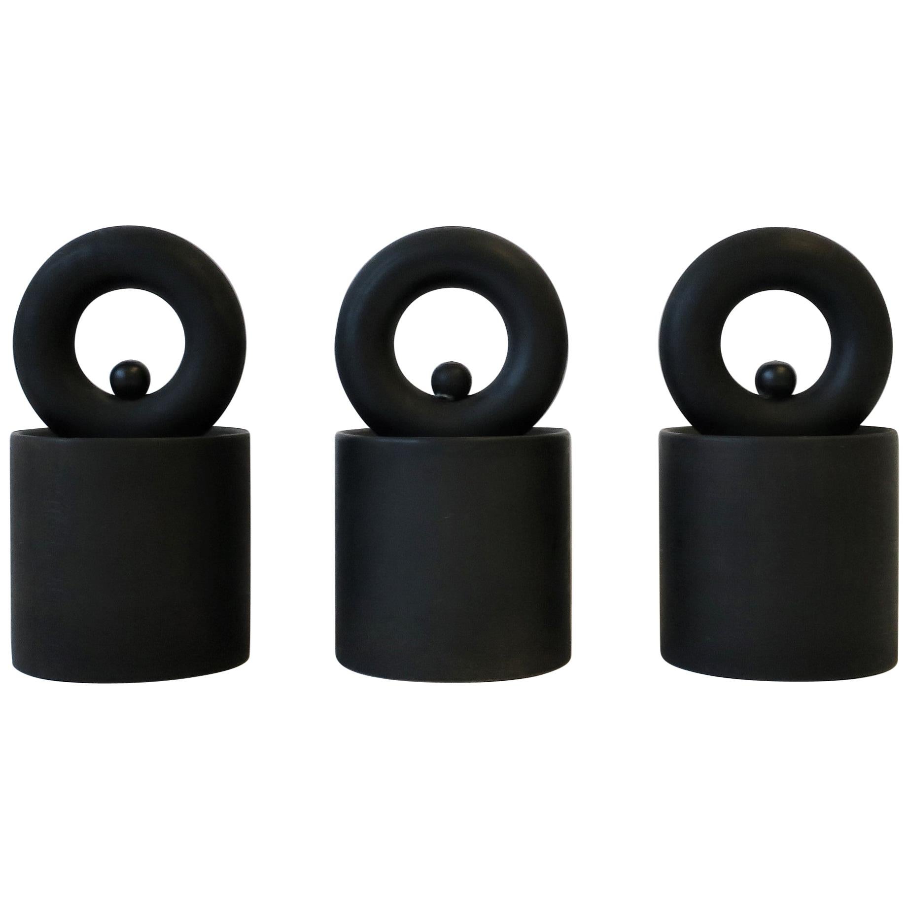 French Postmodern Black Salt and Pepper Sculpture Mills