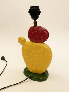 French Postmodern Cactus Ceramic Lamp by François Chatain, 1980s