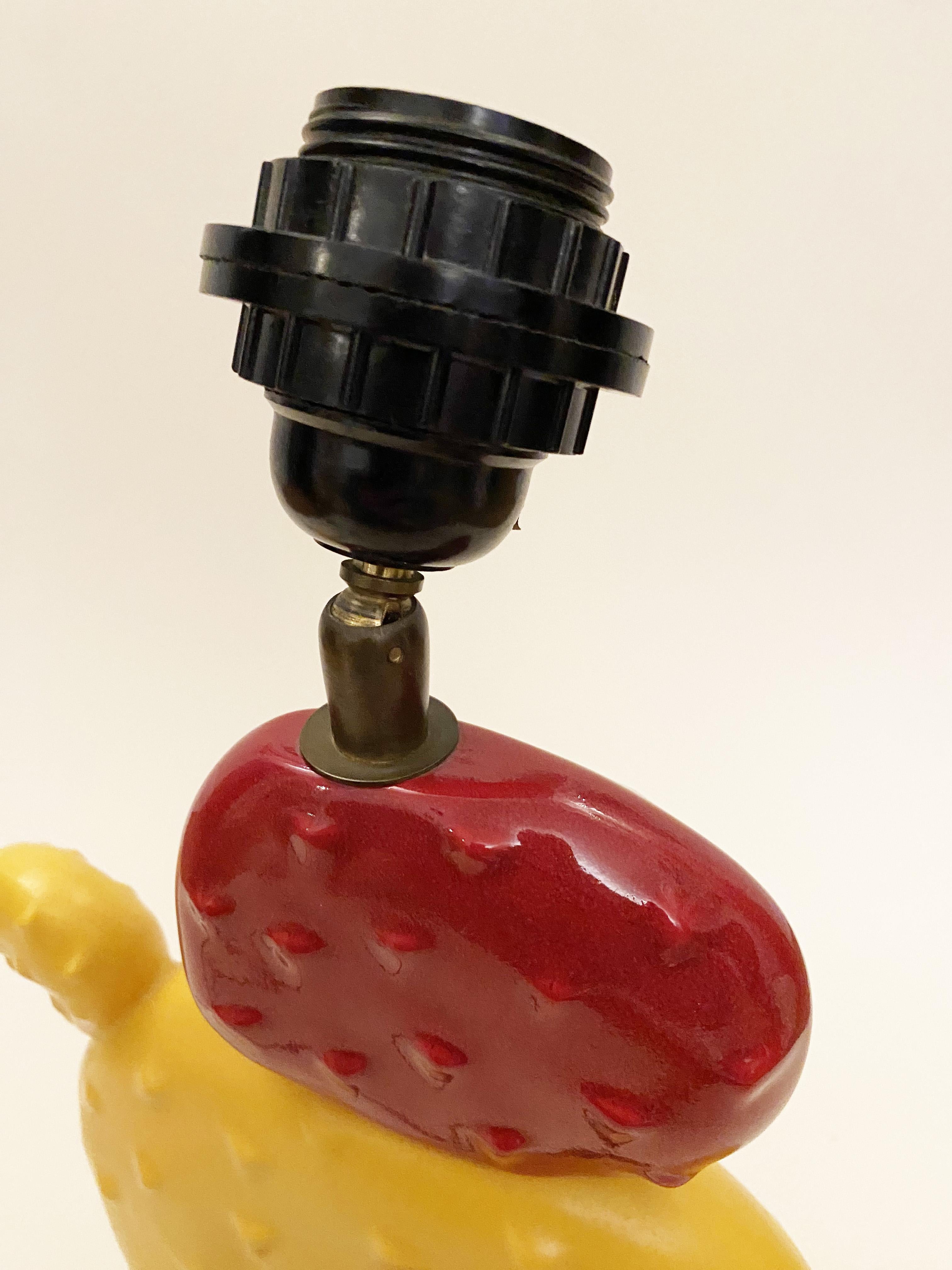 Lampe postmoderne en céramique avec cactus de François Chatain, années 1980 1