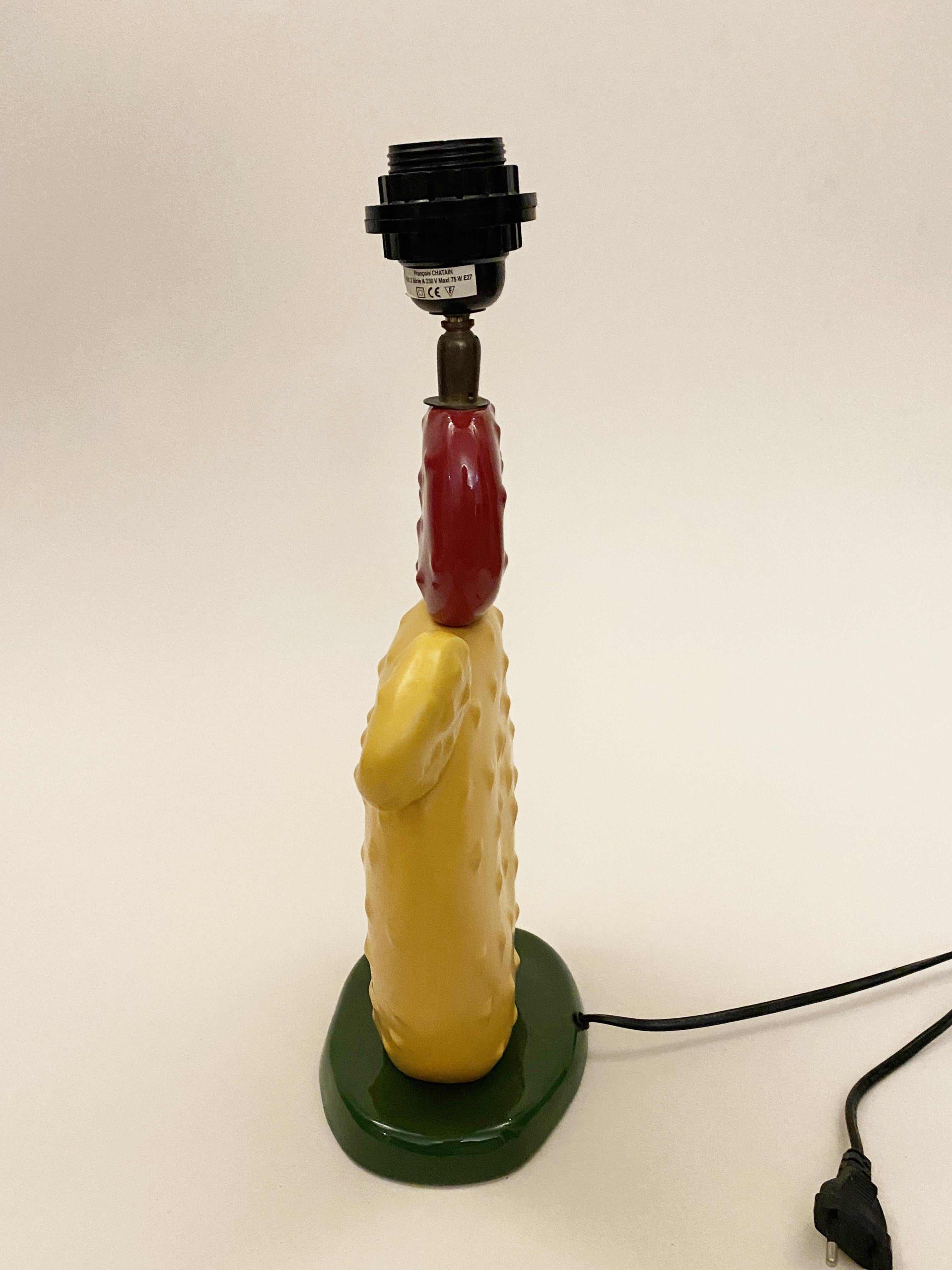 Lampe postmoderne en céramique avec cactus de François Chatain, années 1980 2