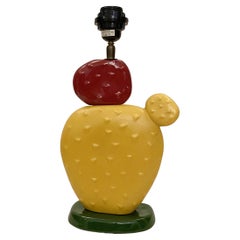 French Postmodern Cactus Ceramic Lamp by François Chatain, 1980s