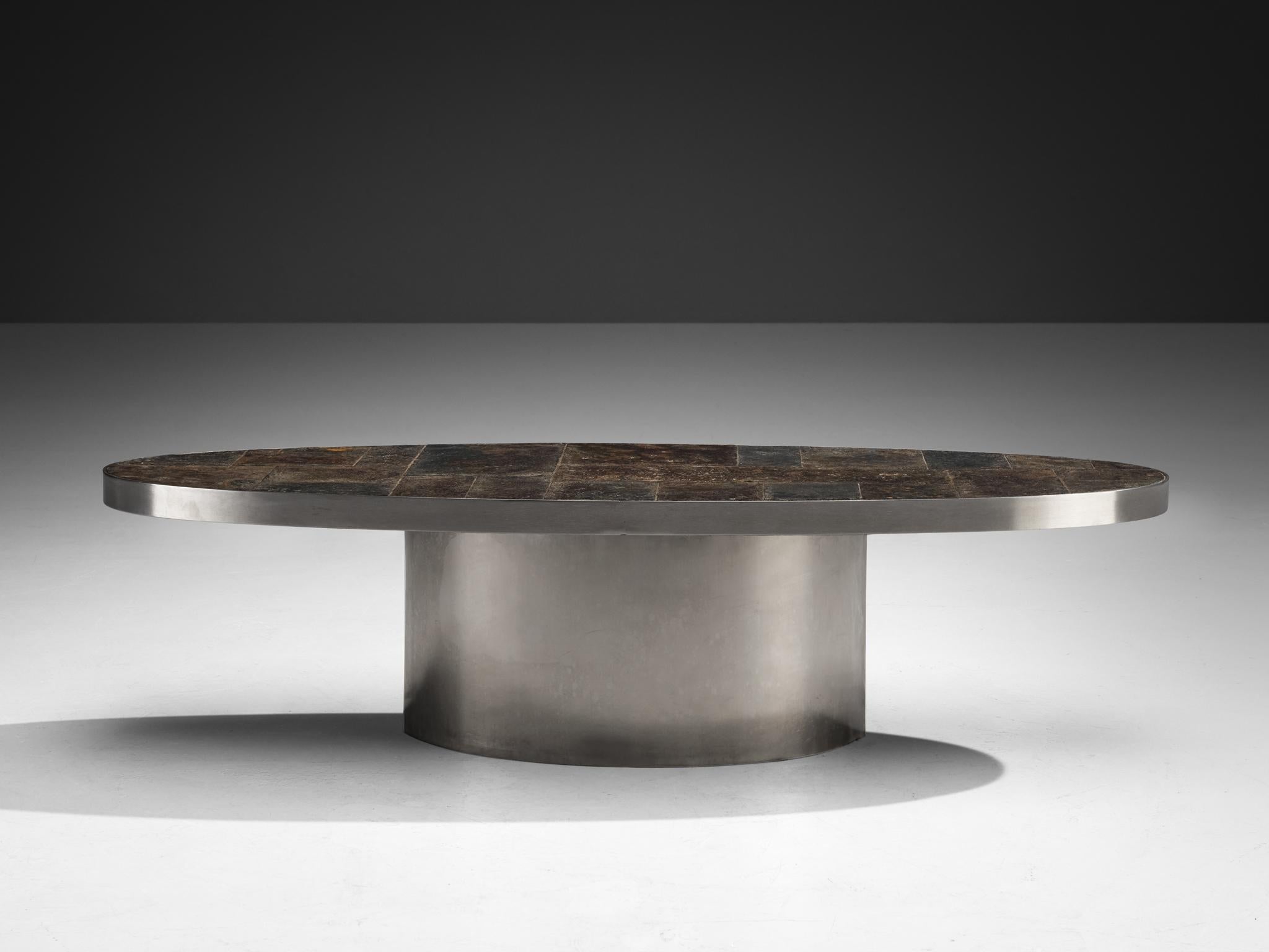 Post-Modern French Postmodern Coffee Table in Steel and Slate For Sale