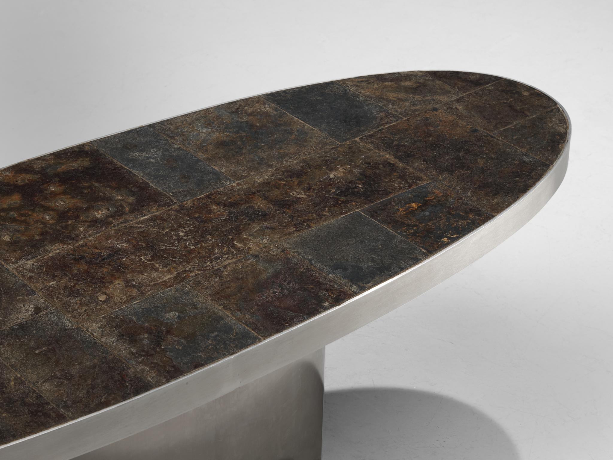 French Postmodern Coffee Table in Steel and Slate In Good Condition For Sale In Waalwijk, NL