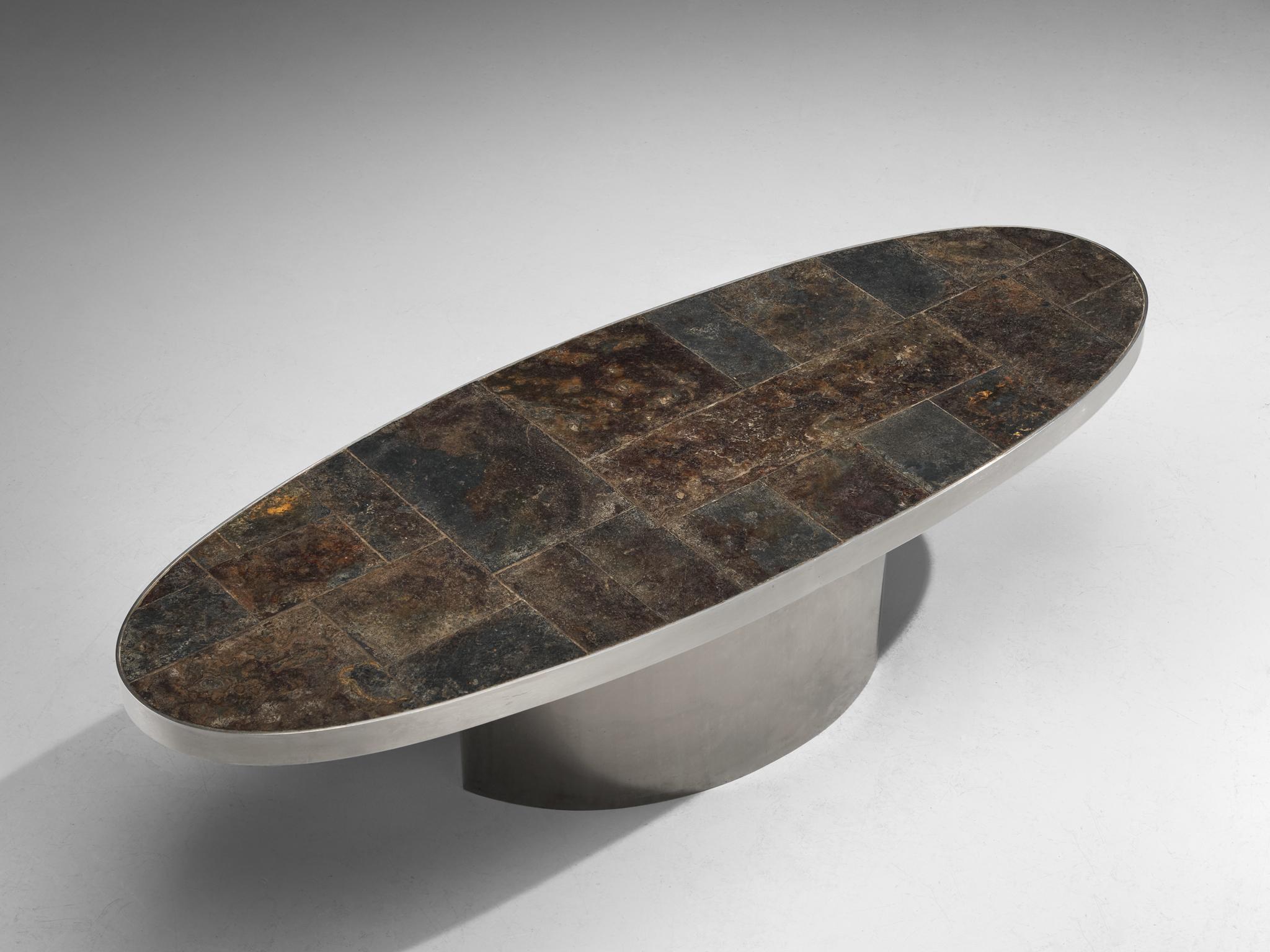 Late 20th Century French Postmodern Coffee Table in Steel and Slate For Sale