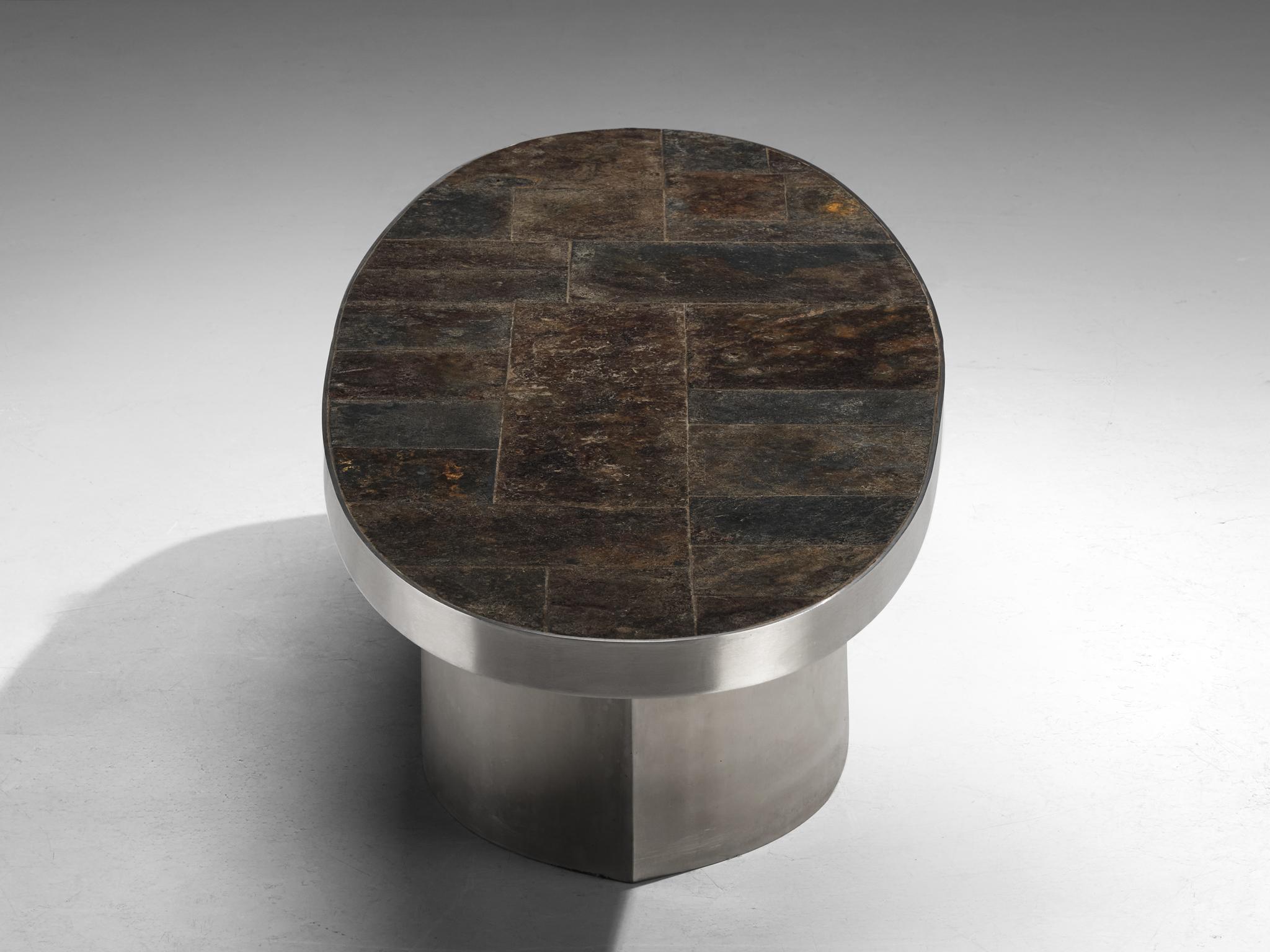 French Postmodern Coffee Table in Steel and Slate For Sale 1