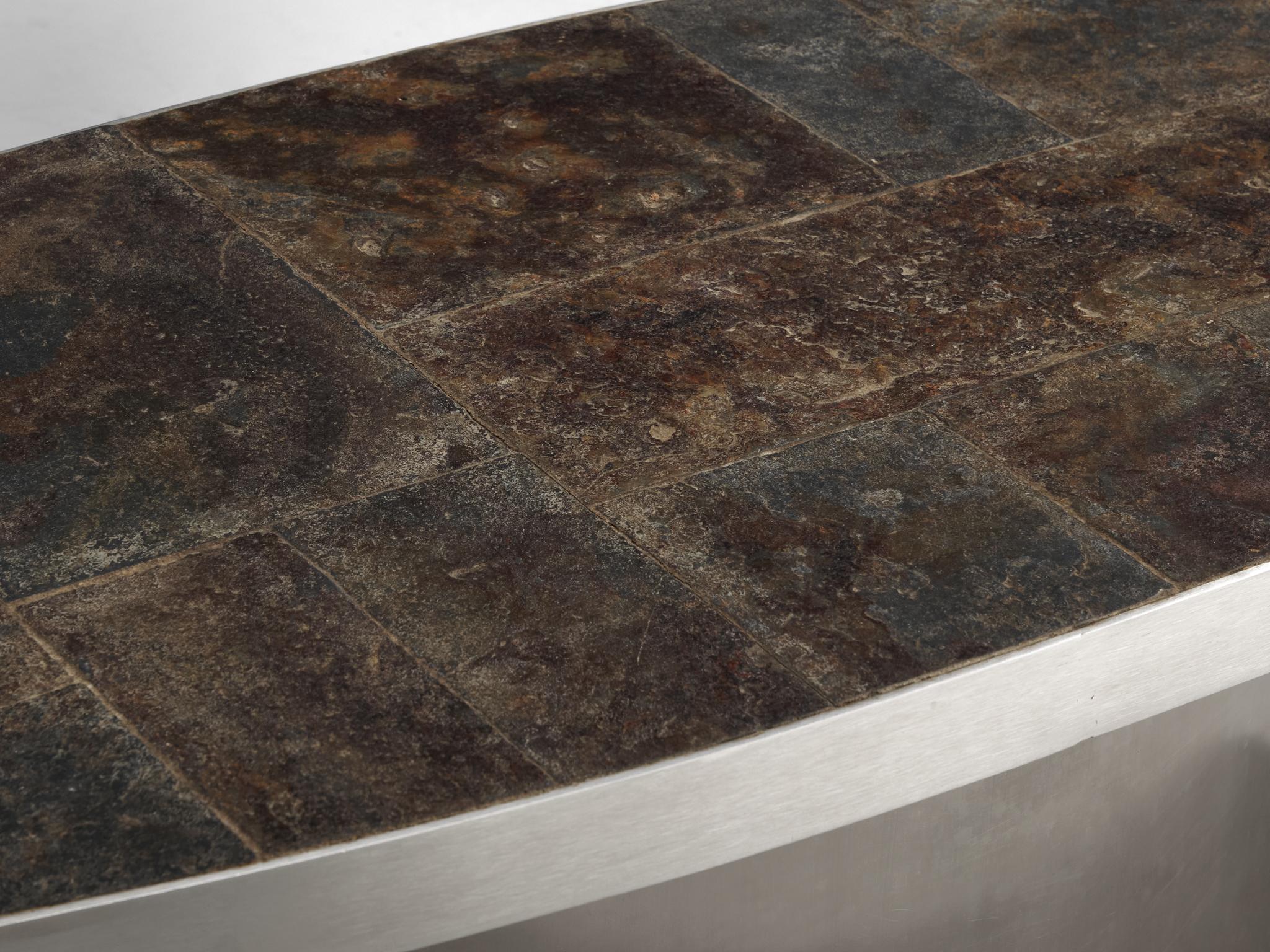 French Postmodern Coffee Table in Steel and Slate 2