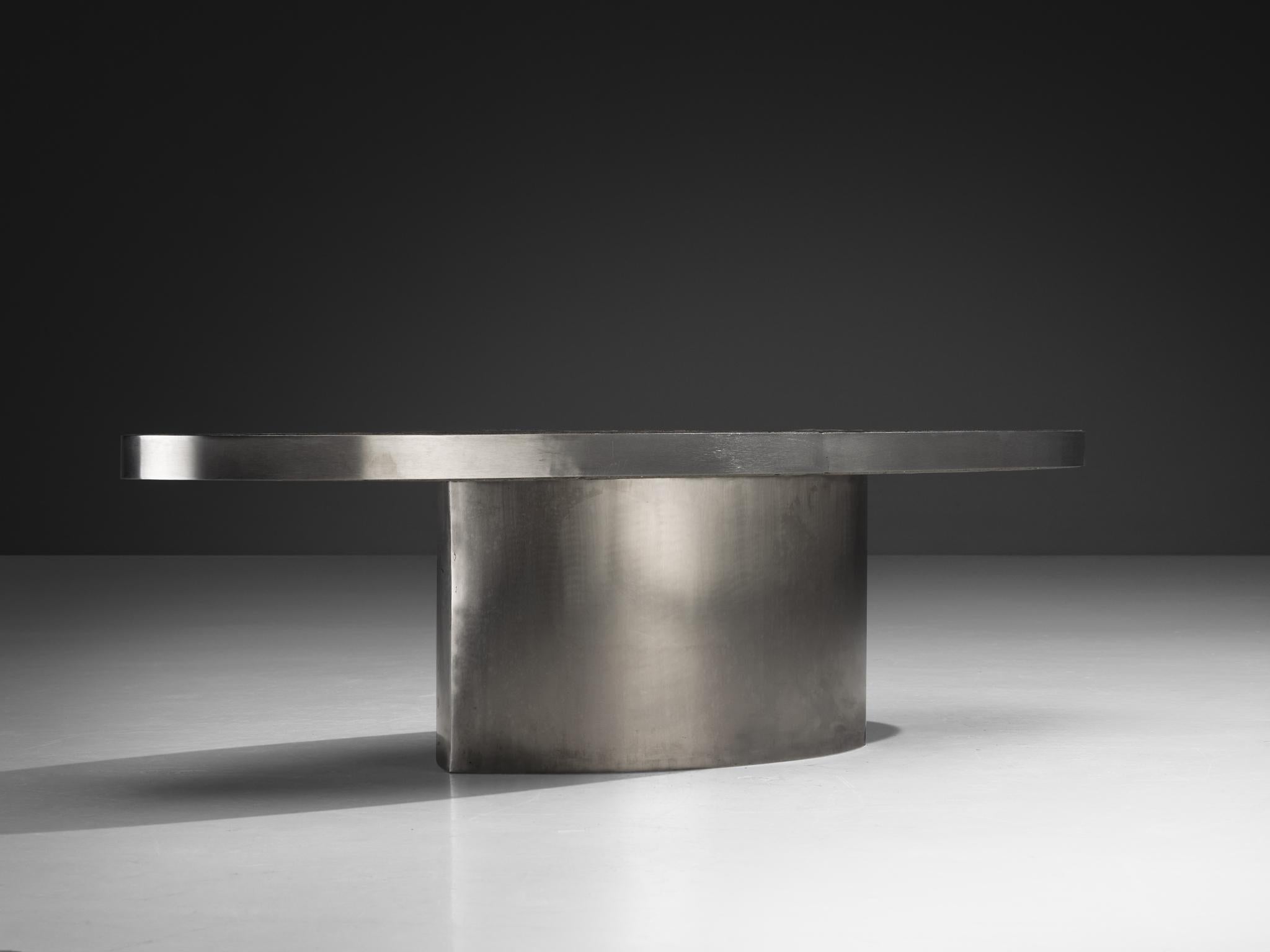 French Postmodern Coffee Table in Steel and Slate For Sale 2