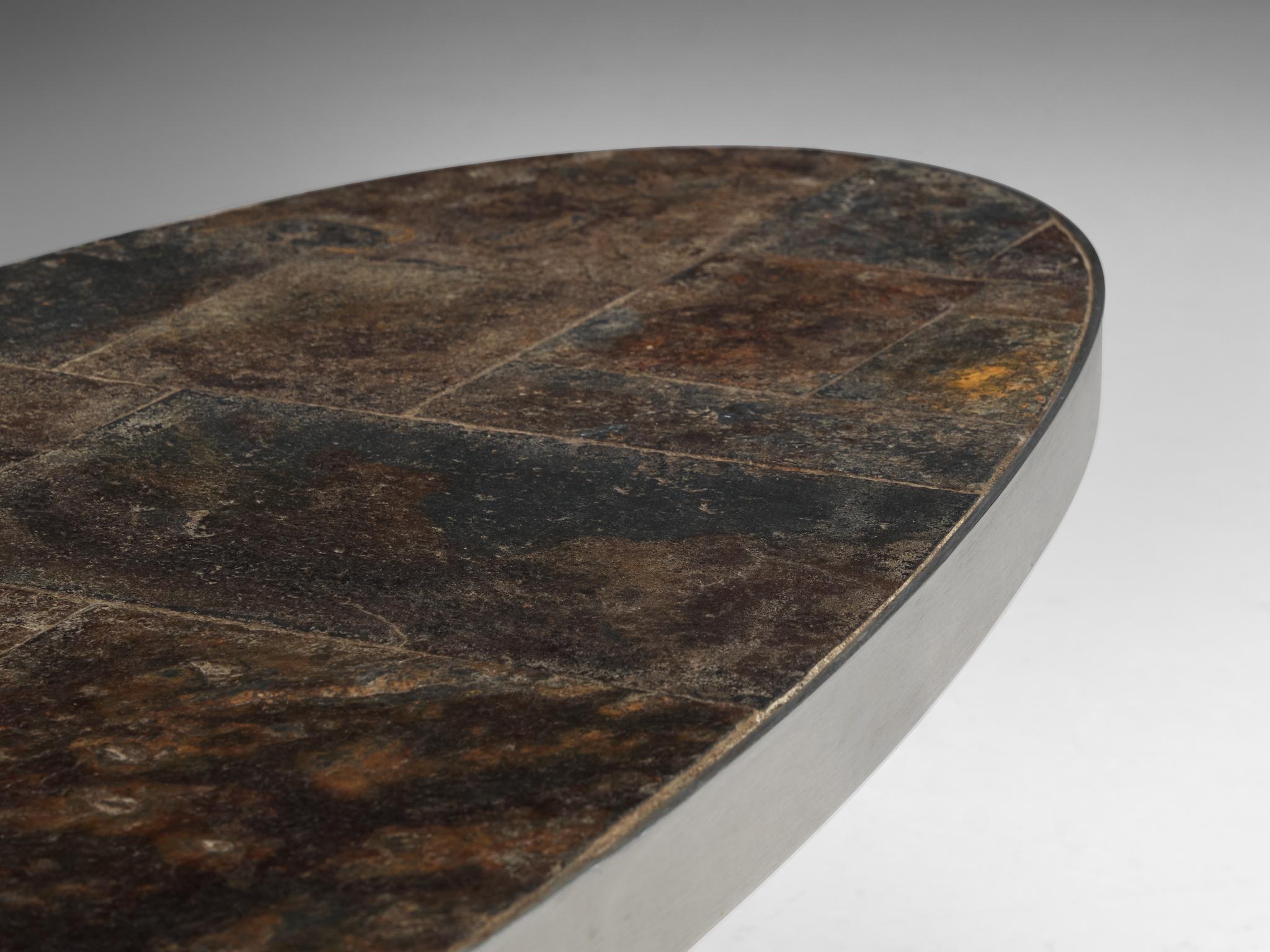 French Postmodern Coffee Table in Steel and Slate For Sale 3