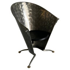 French Postmodern Sculptural Sofa Chair in Polished Steel and Brass, 1980s