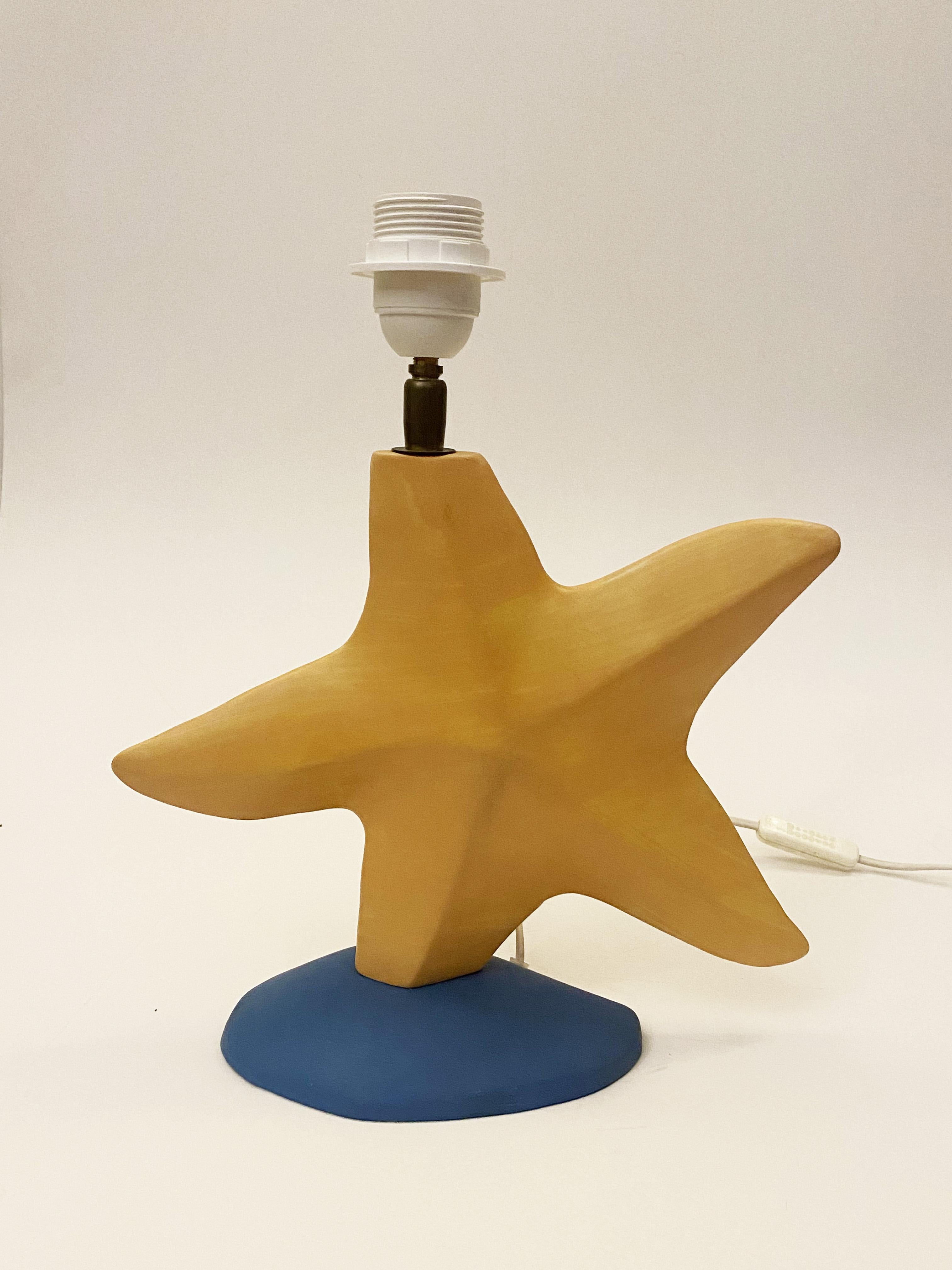 Post-Modern French Postmodern Star Ceramic Lamp by François Chatain, 1980s For Sale