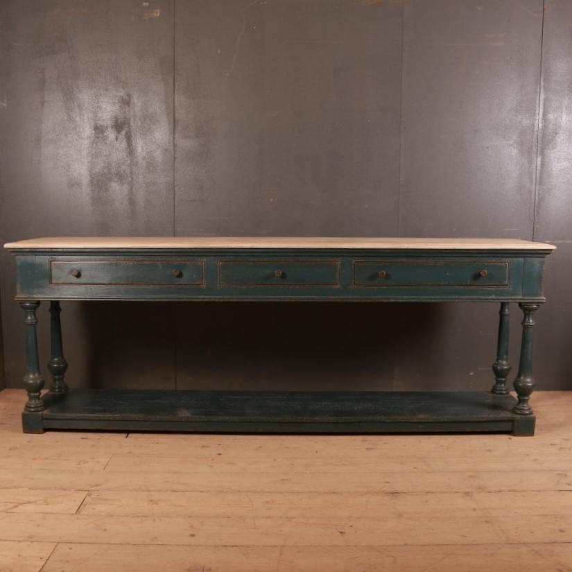 Large 19th century French 3-drawer potboard dresser base, 1890

     

Dimensions:
95.5 inches (243 cms) wide
21.5 inches (55 cms) deep
34.5 inches (88 cms) high.