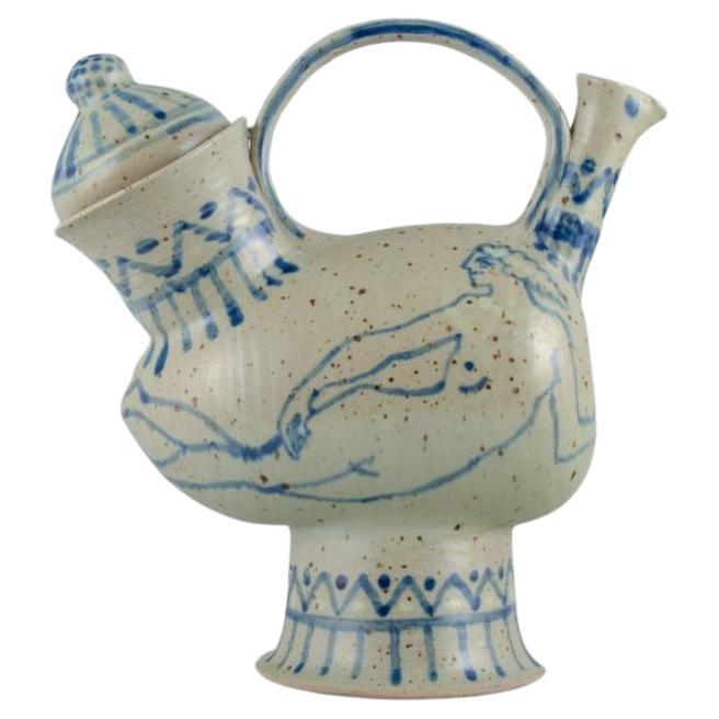 French Potter, Large Unique Ceramic Jug in Greek Style For Sale