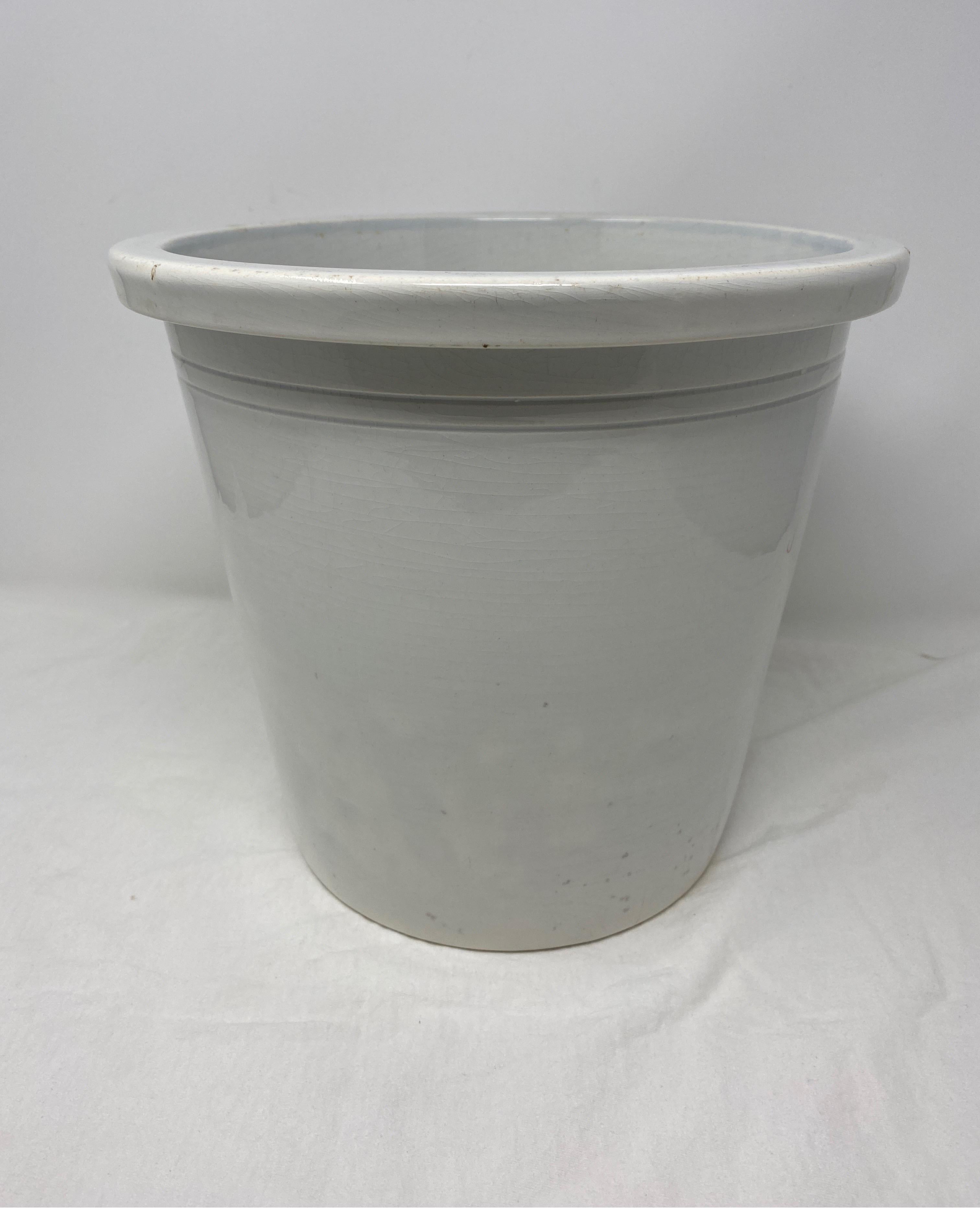 White glazed French pottery, circa 1870. So decorative, with a plant or to store your kitchen utensils.