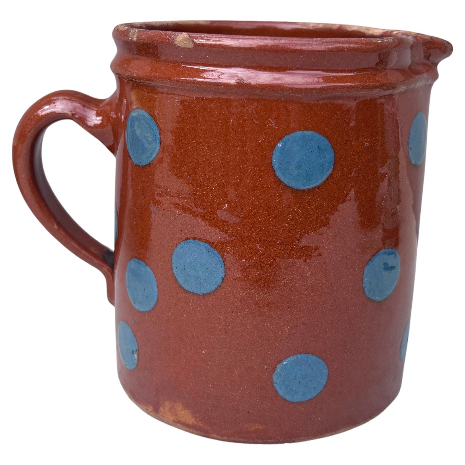 French Pottery Blue Dots Pitcher Savoie Circa 1890.
H / 5.3 inches.