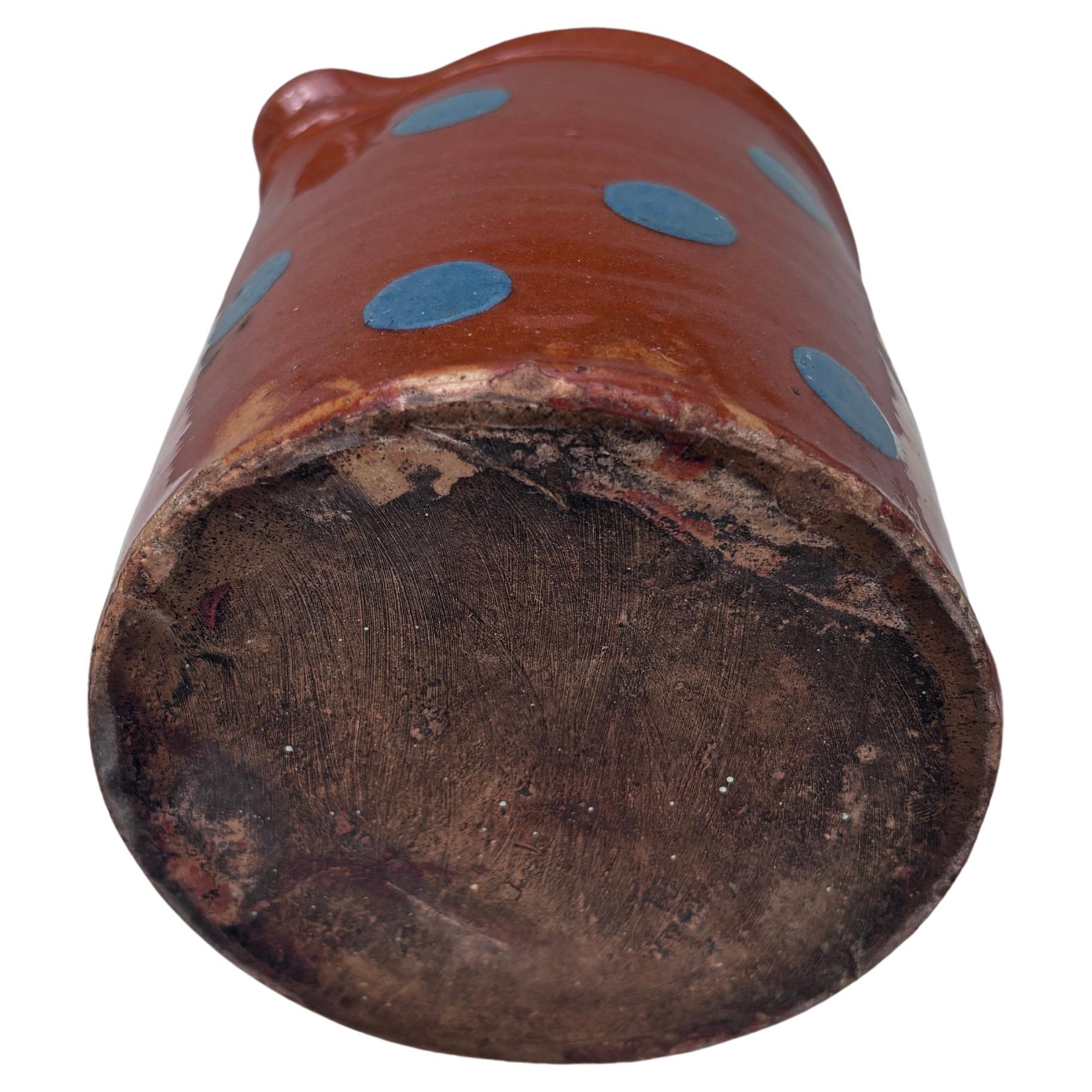 French Pottery Blue Dots Pitcher Savoie Circa 1890 In Good Condition For Sale In Austin, TX