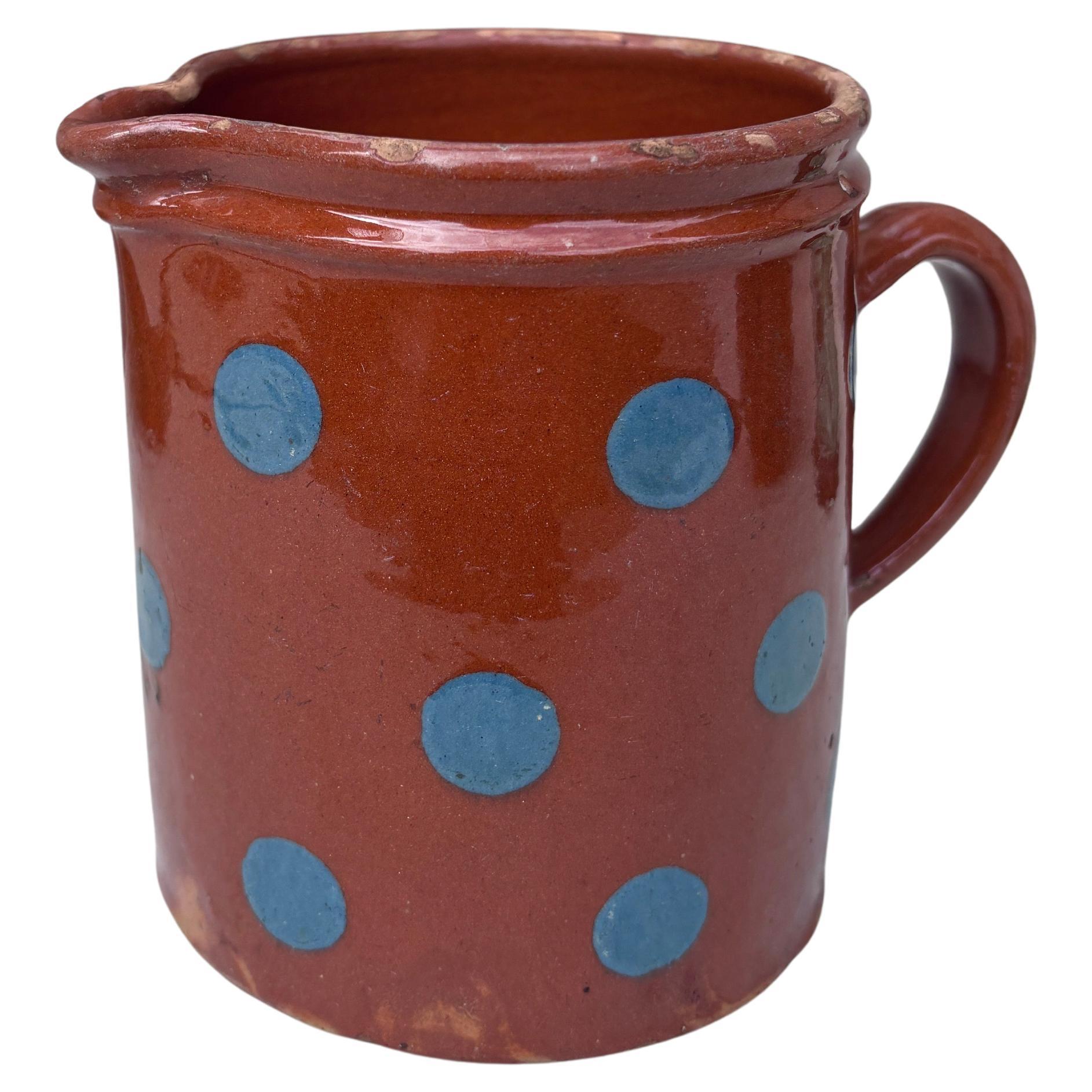 French Pottery Blue Dots Pitcher Savoie Circa 1890