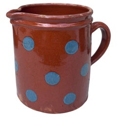 Antique French Pottery Blue Dots Pitcher Savoie Circa 1890