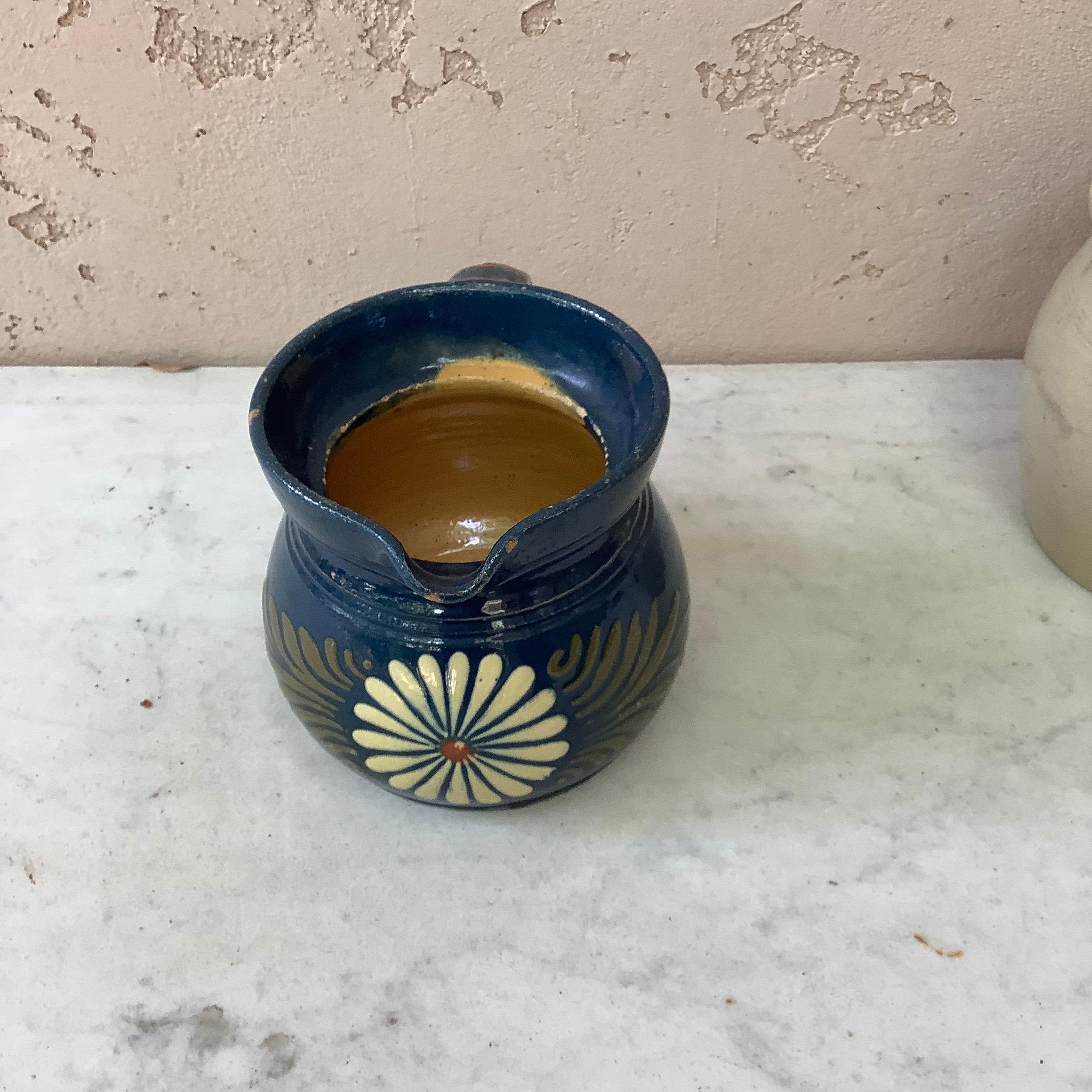 French Pottery Flower Pitcher In Good Condition For Sale In Austin, TX