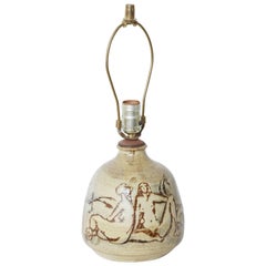 French Pottery Lamp with Six Nude Women, circa 1960
