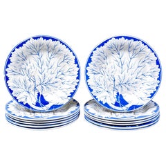 French Pottery Leaf-Shaped Plates, Set of Twelve