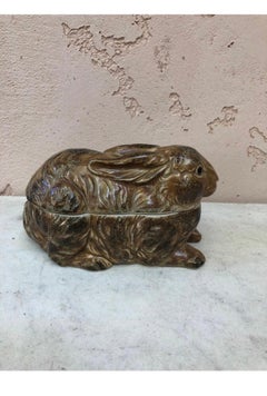 French Pottery Majolica Brown Rabbit Pate Tureen, circa 1920