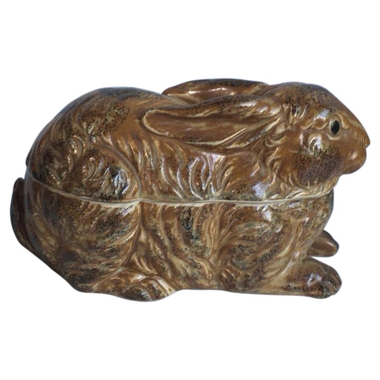 French Pottery Majolica Brown Rabbit Pâté Tureen, circa 1920 For Sale