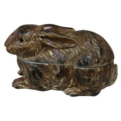French Pottery Majolica Brown Rabbit Pate Tureen, circa 1920