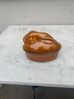French Pottery Majolica Rabbit Pâté Tureen circa 1950