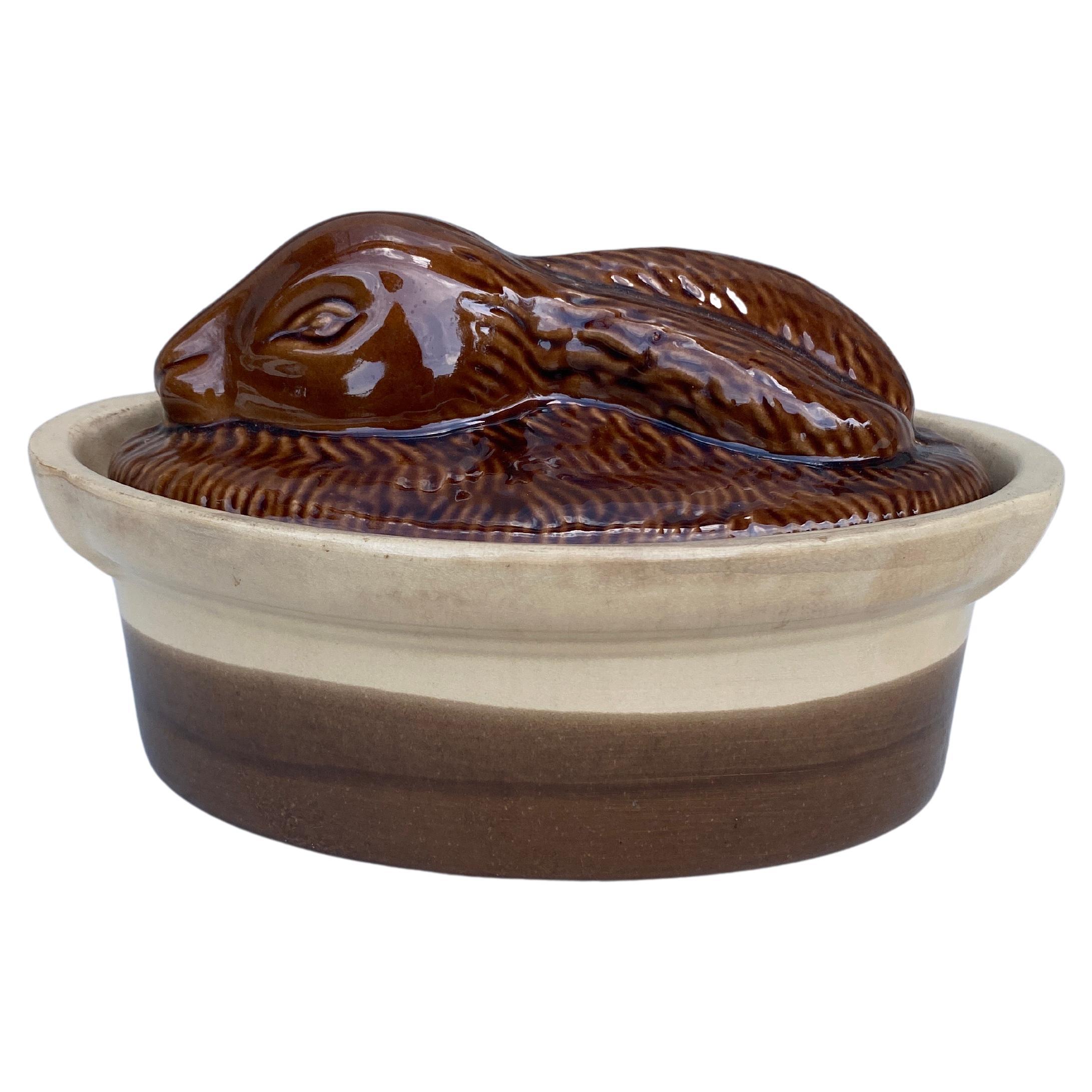 French Pottery Majolica Rabbit Pâté Tureen circa 1950