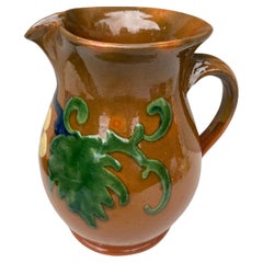 French Pottery Pitcher Savoie With Grapes , Circa 1890