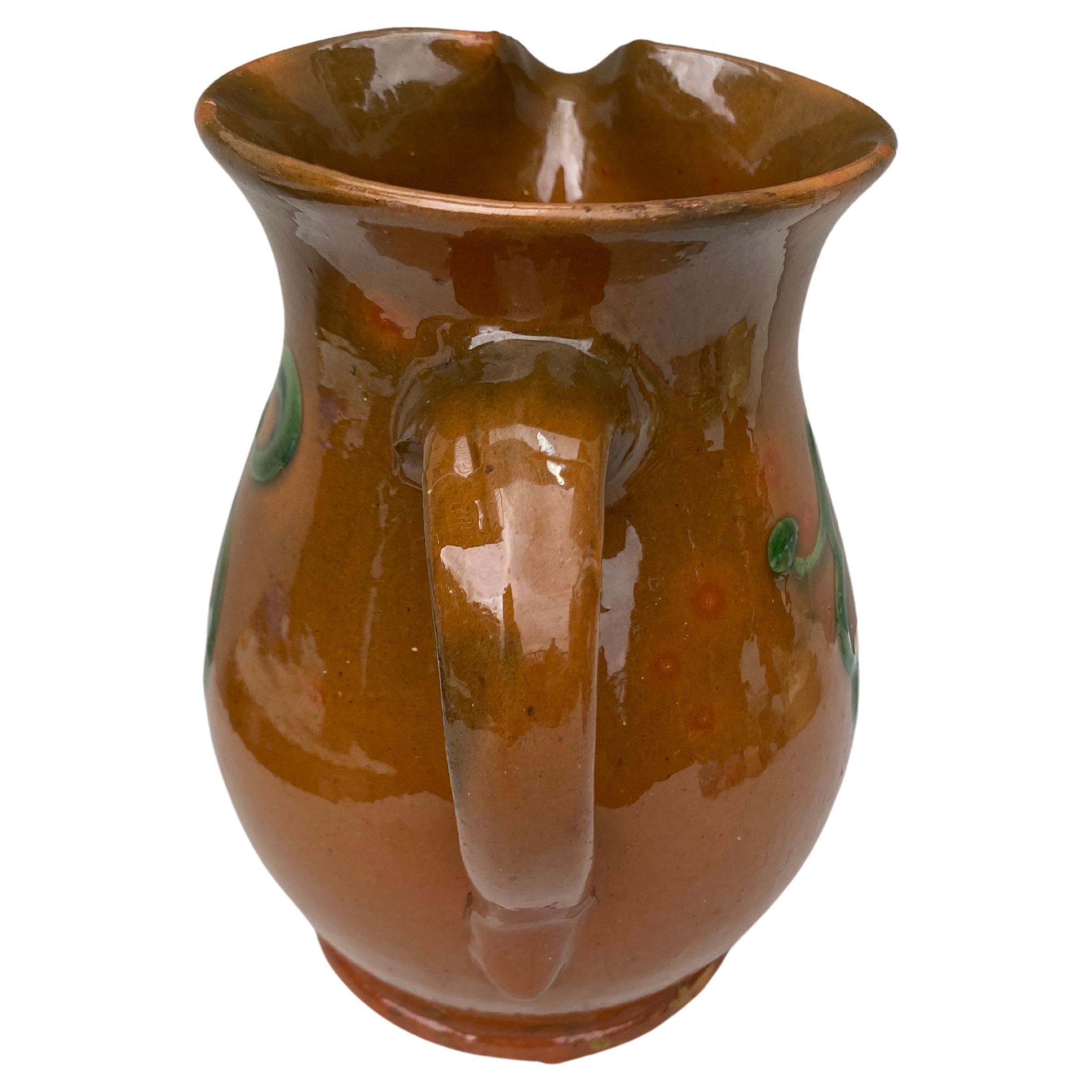 Country French Pottery Pitcher Savoie With Grapes , Circa 1890 For Sale
