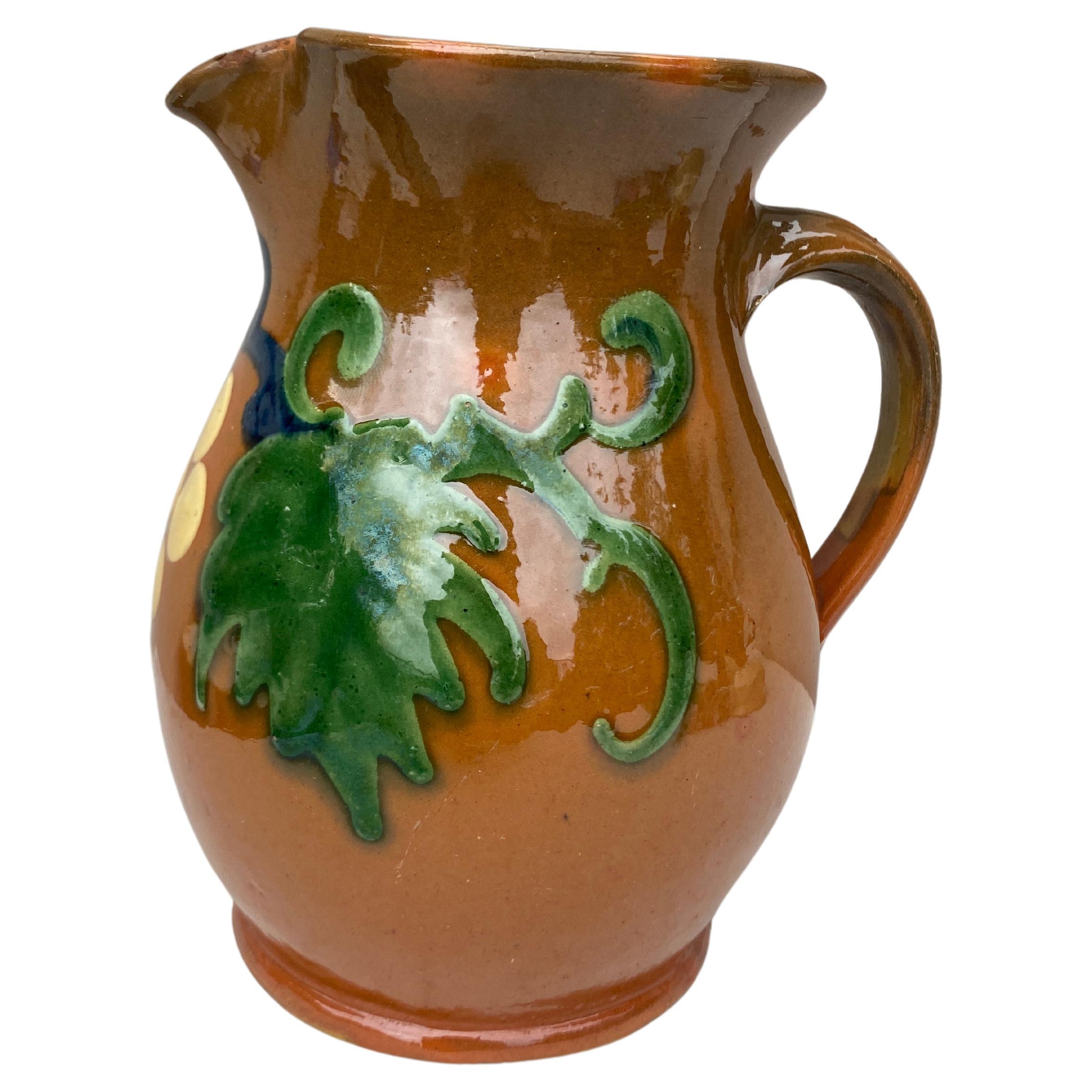 French Pottery Pitcher Savoie With Grapes , Circa 1890 In Good Condition For Sale In Austin, TX