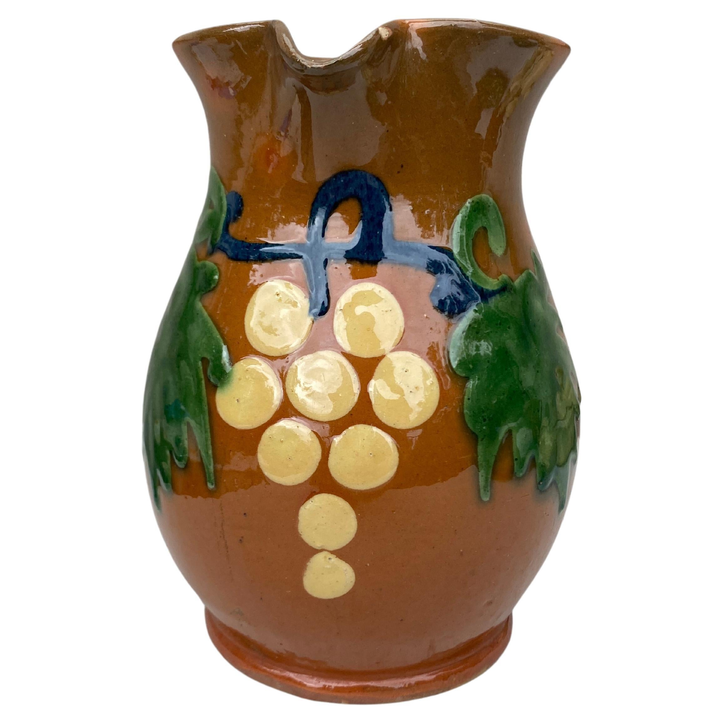 French Pottery Pitcher Savoie With Grapes , Circa 1890 For Sale 2